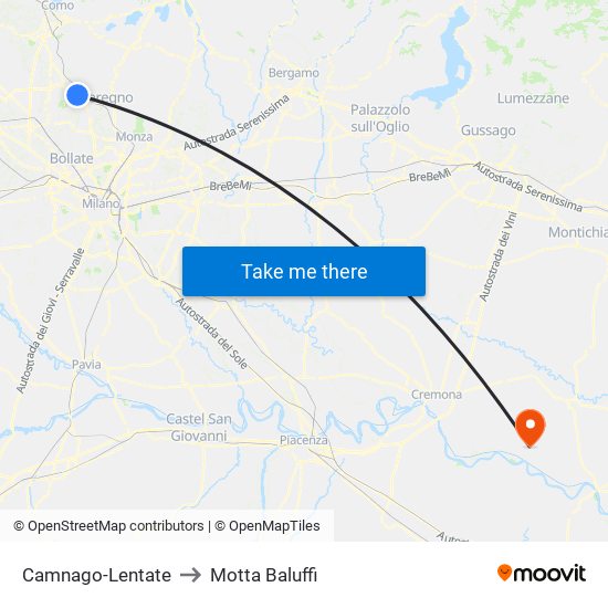 Camnago-Lentate to Motta Baluffi map