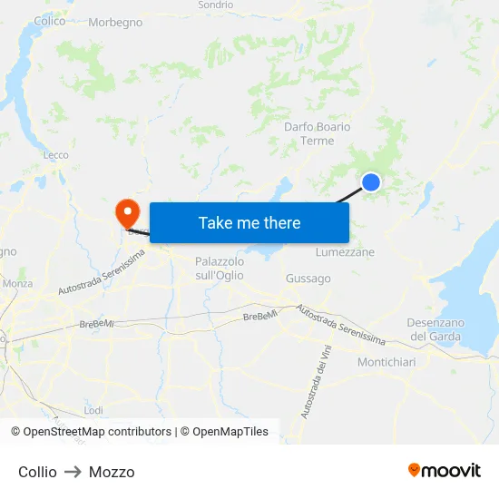 Collio to Mozzo map