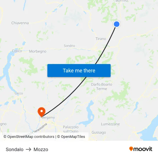 Sondalo to Mozzo map