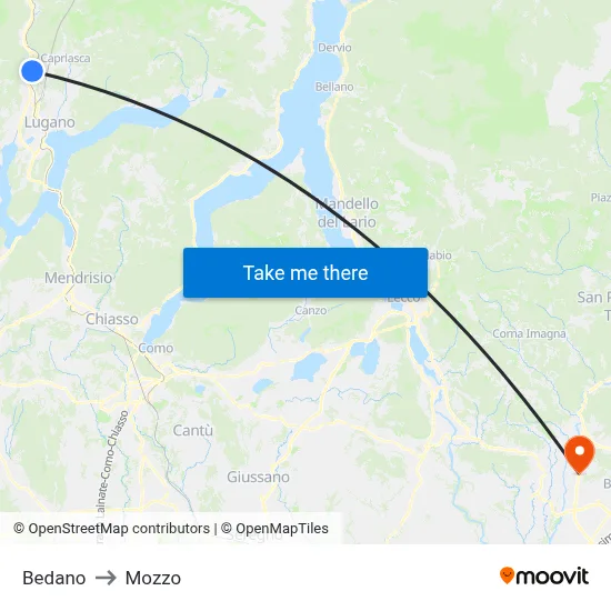 Bedano to Mozzo map