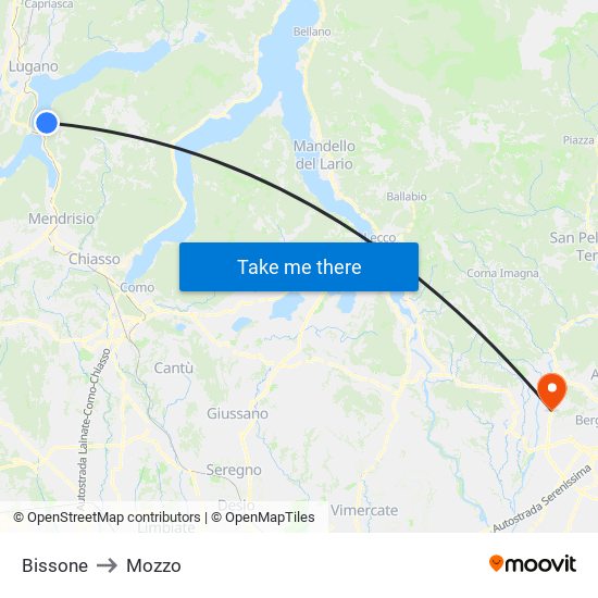 Bissone to Mozzo map