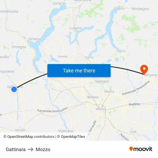 Gattinara to Mozzo map