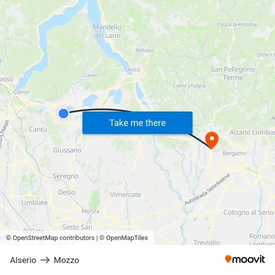 Alserio to Mozzo map