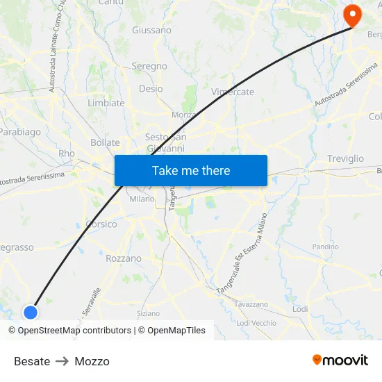 Besate to Mozzo map