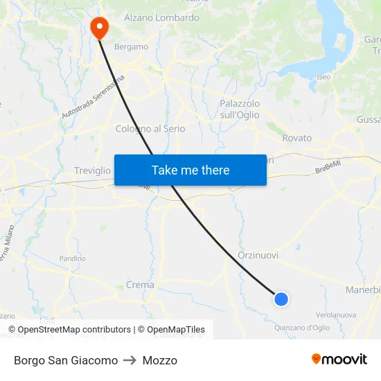 Borgo San Giacomo to Mozzo map