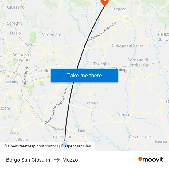 San Giovanni Borough to Mozzo map