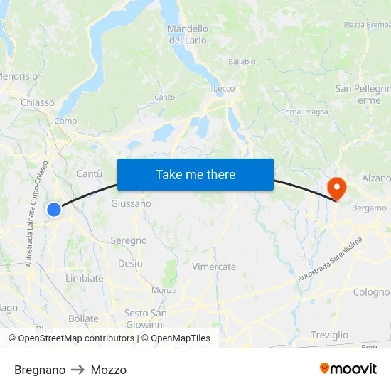 Bregnano to Mozzo map