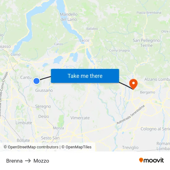 Brenna to Mozzo map
