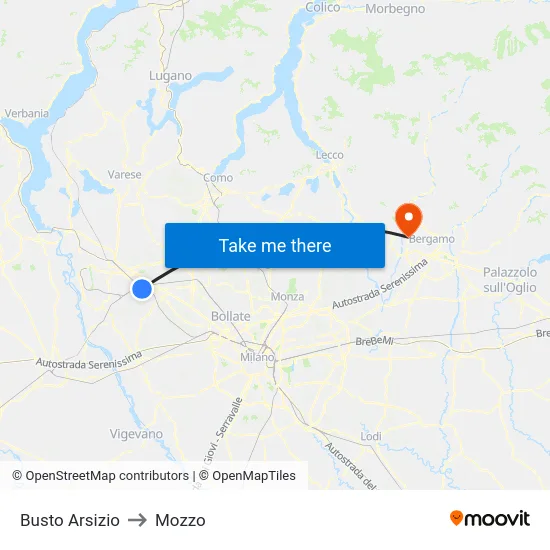 Busto Arsizio to Mozzo map