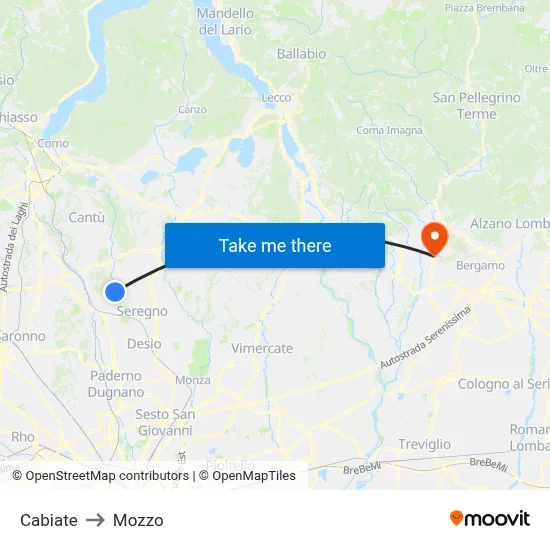 Cabiate to Mozzo map