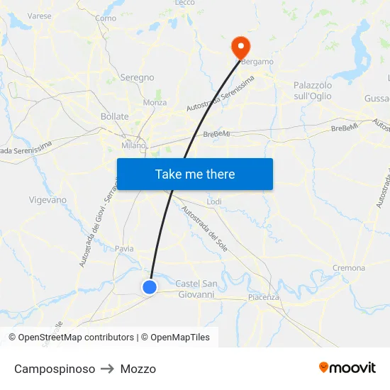 Campospinoso to Mozzo map