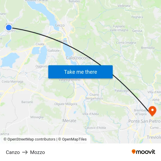Canzo to Mozzo map