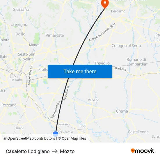 Casaletto Lodigiano to Mozzo map