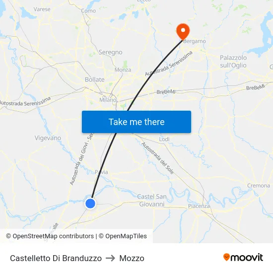 Castelletto di Branduzzo to Mozzo map