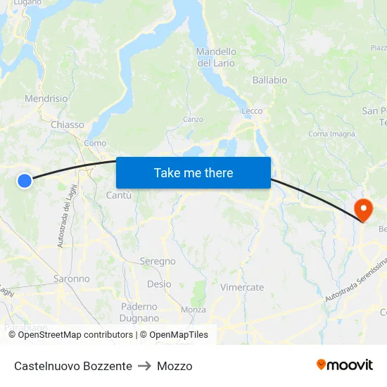 Castelnuovo Bozzente to Mozzo map