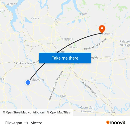 Cilavegna to Mozzo map