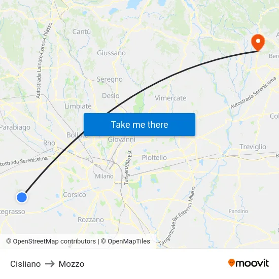 Cisliano to Mozzo map