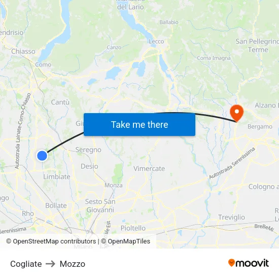 Cogliate to Mozzo map