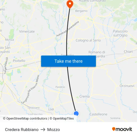 Credera Rubbiano to Mozzo map