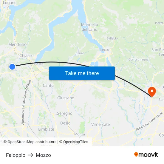 Faloppio to Mozzo map