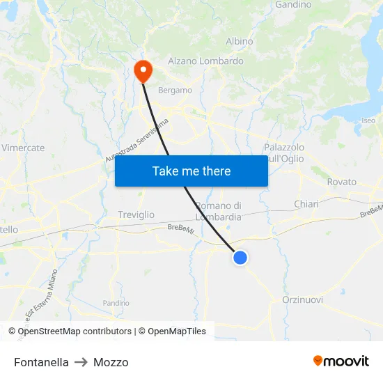 Fontanella to Mozzo map