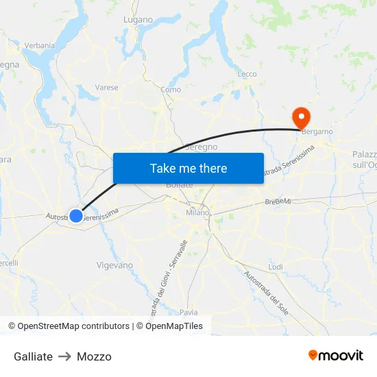 Galliate to Mozzo map