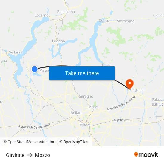 Gavirate to Mozzo map
