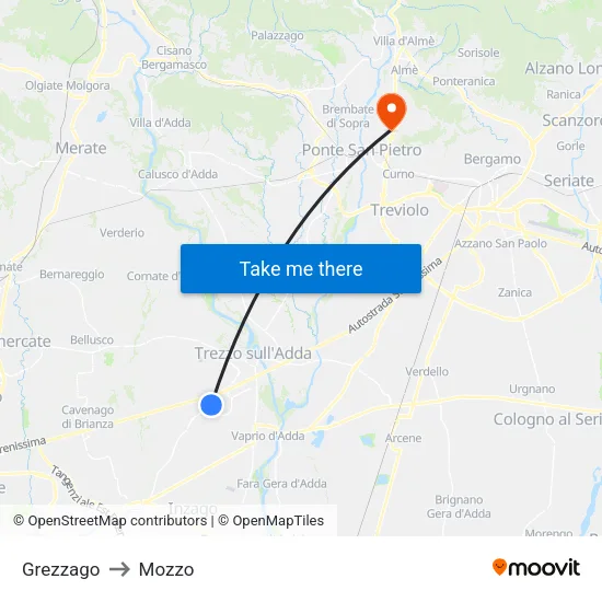 Grezzago to Mozzo map