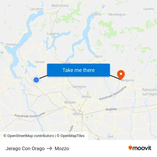 Jerago con Orago to Mozzo map