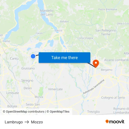 Lambrugo to Mozzo map