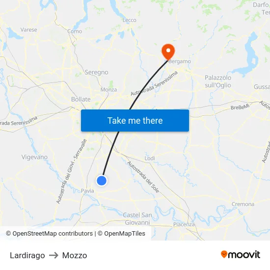 Lardirago to Mozzo map