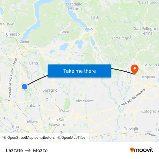 Lazzate to Mozzo map