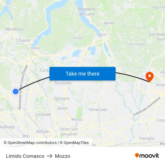 Limido Comasco to Mozzo map