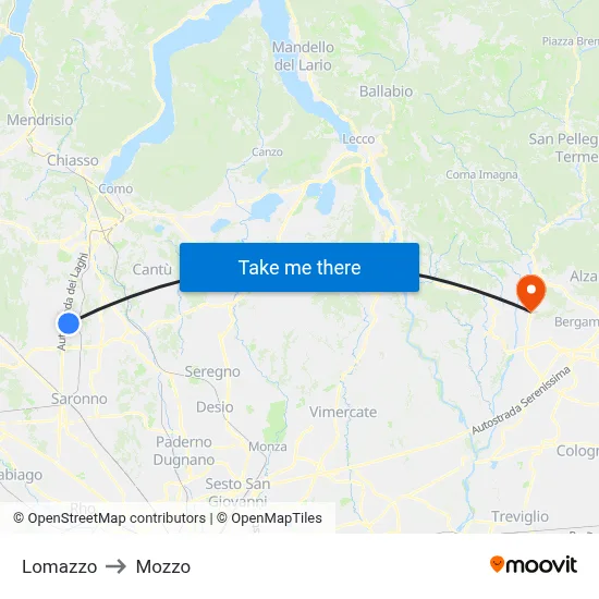 Lomazzo to Mozzo map