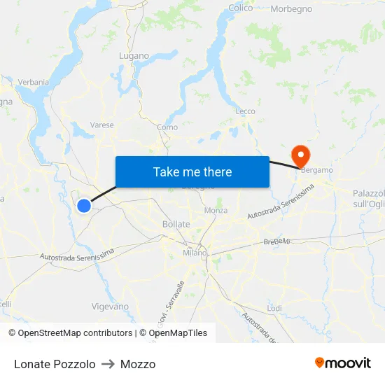 Lonate Pozzolo to Mozzo map