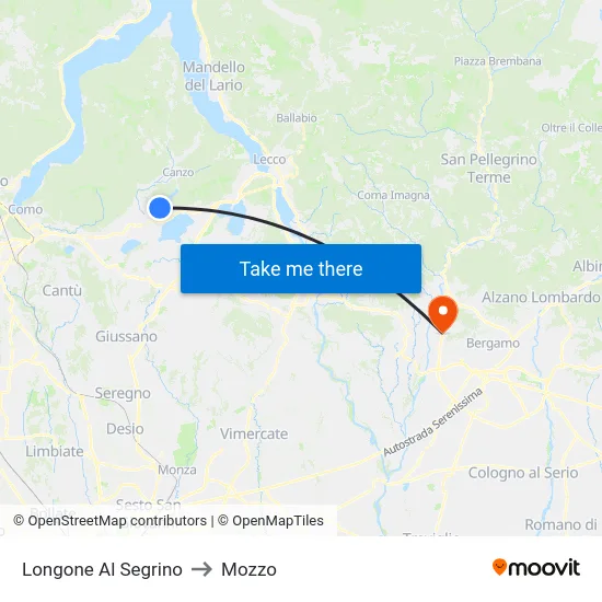 Longone Al Segrino to Mozzo map