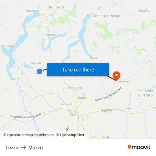Lozza to Mozzo map