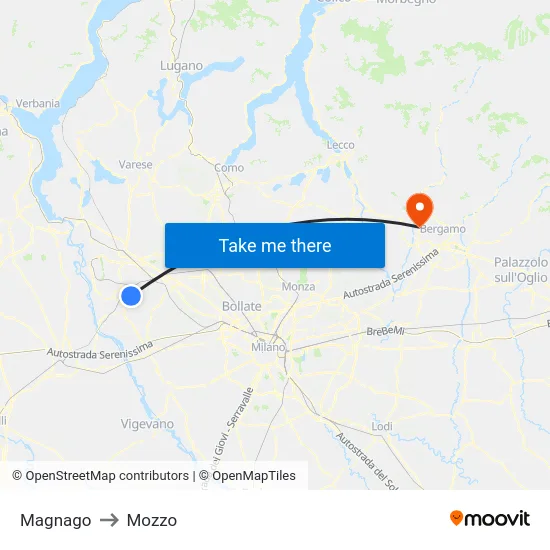 Magnago to Mozzo map