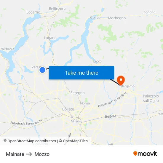 Malnate to Mozzo map