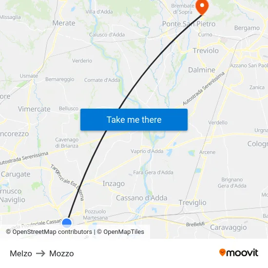 Melzo to Mozzo map
