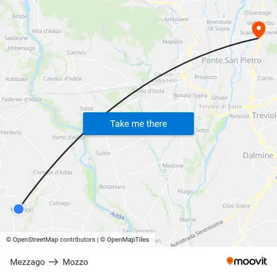 Mezzago to Mozzo map