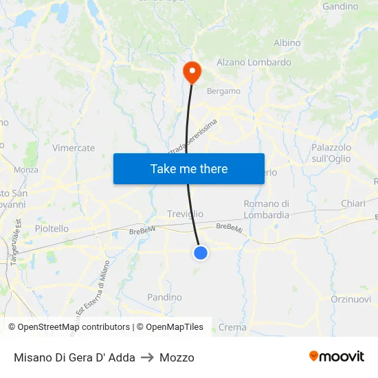 Misano di Gera d'Adda to Mozzo map