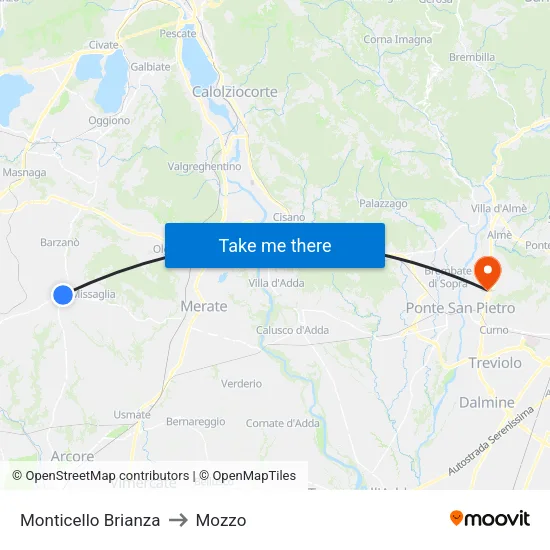 Monticello Brianza to Mozzo map