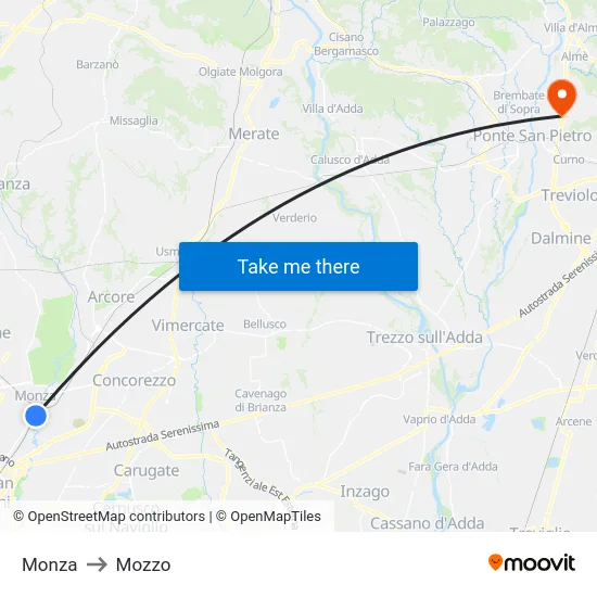 Monza to Mozzo map