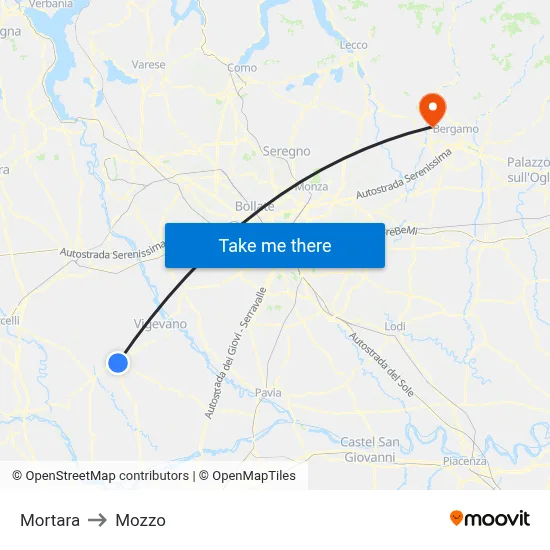 Mortara to Mozzo map