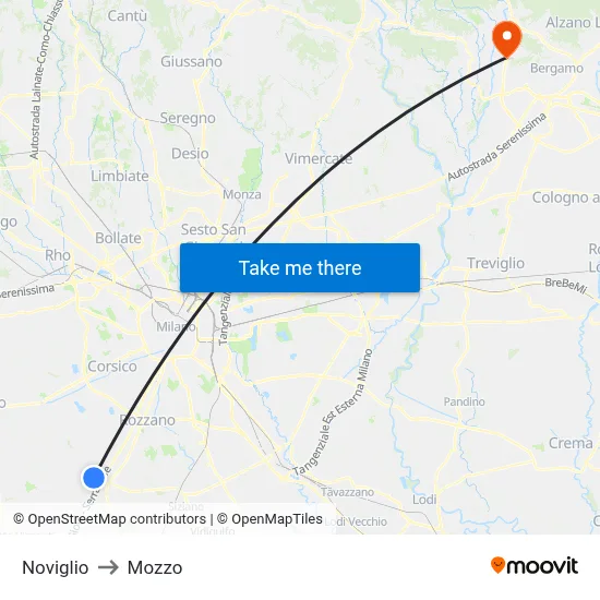 Noviglio to Mozzo map
