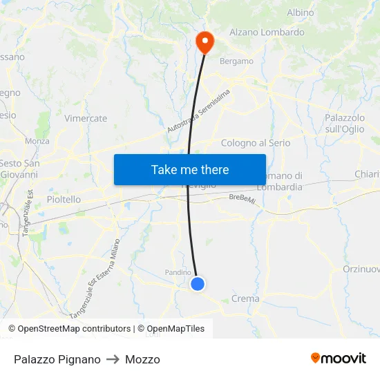 Palazzo Pignano to Mozzo map