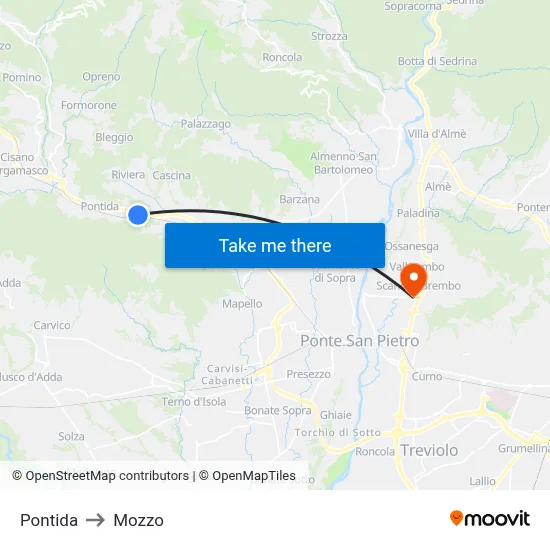 Pontida to Mozzo map