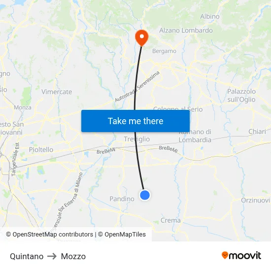 Quintano to Mozzo map