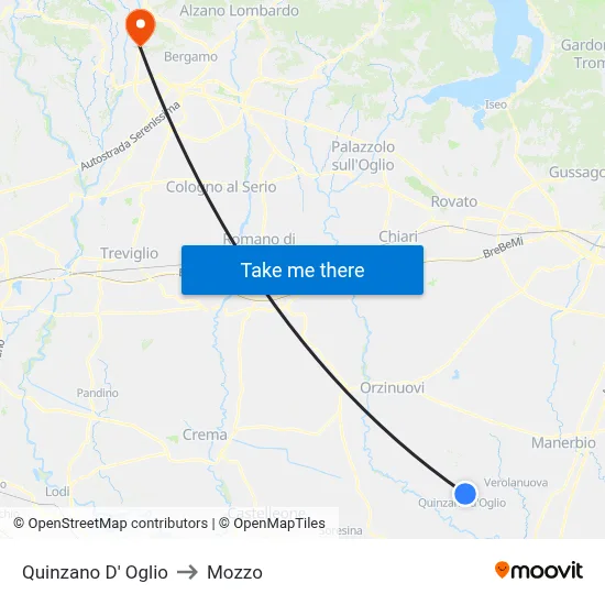 Quinzano D' Oglio to Mozzo map